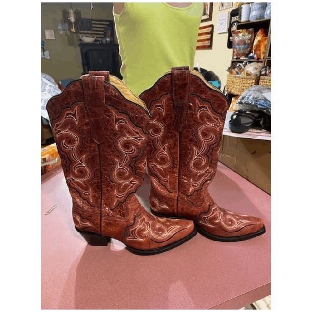 Corral Red Crimson distressed snip toe boots